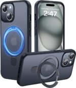 Enflamo PC Matte Back Cover Case Compatible with Stand Magnatic Designed for iPhone 15 & iPhone 14 |Ultra Hybrid Camera Bump Protection (Black)