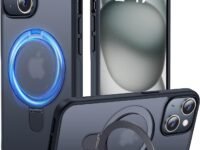 Enflamo PC Matte Back Cover Case Compatible with Stand Magnatic Designed for iPhone 15 & iPhone 14 |Ultra Hybrid Camera Bump Protection (Black)