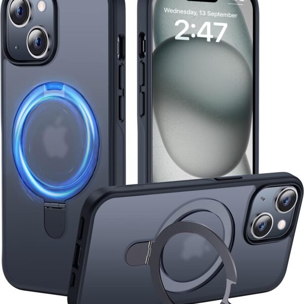 Enflamo PC Matte Back Cover Case Compatible with Stand Magnatic Designed for iPhone 15 & iPhone 14 |Ultra Hybrid Camera Bump Protection (Black)