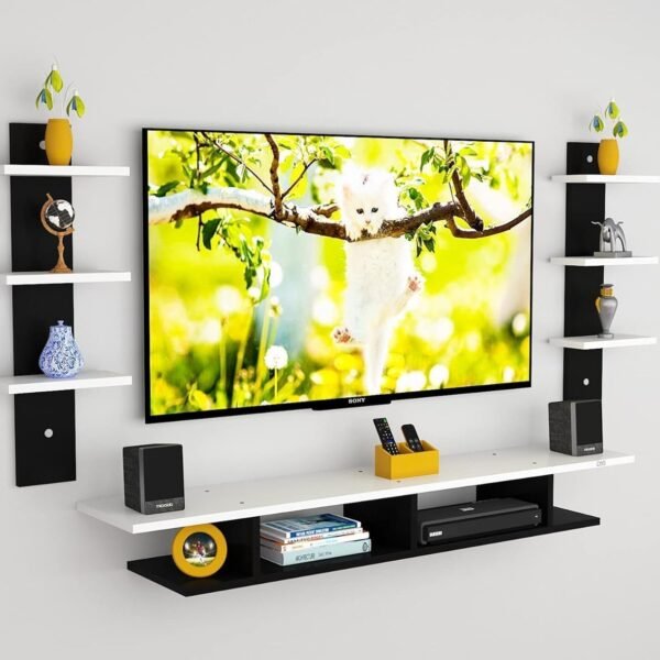 Engineered Wood TV & Set Top Box Unit Stand for Living Room, Office, Dining Room, Bedroom, Large (up to 55") (Black & Frosty White)