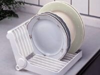 Foldable Dish Rack Dishes Drainer, Plastic Dish Drying Drainer Rack Organizer Dish Rack for Bowls Plates 12 Slots Designed Folding Extendable Dish Rack Drain