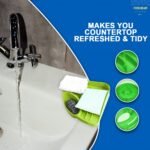 FreshDcart Kitchen Soap Stand for Sink with Tray – Compact Plastic Kitchen Soap Stand for Sink, Corner Storage Rack for Sponge, Scrubber & Dish Soap (Green, Pack of 1)