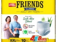 Friends Classic Aloe Vera Adult Diaper Pants XXL Size |10 Count (Double Extra Large) | Waist 34-65 inch | Aloe Vera | Unisex | Quick & Even Absorption | Long Protection hours | Brief-Like Fit | Odour Lock | Leakproof | Elastic Waist & Anti-Bacterial Absorbent Core