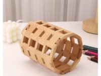 GION Bamboo Pen & Pencil Holder – Creative Polygonal Tools Hollow Desk Organizer for Stationery, Crayons, and Office Supplies