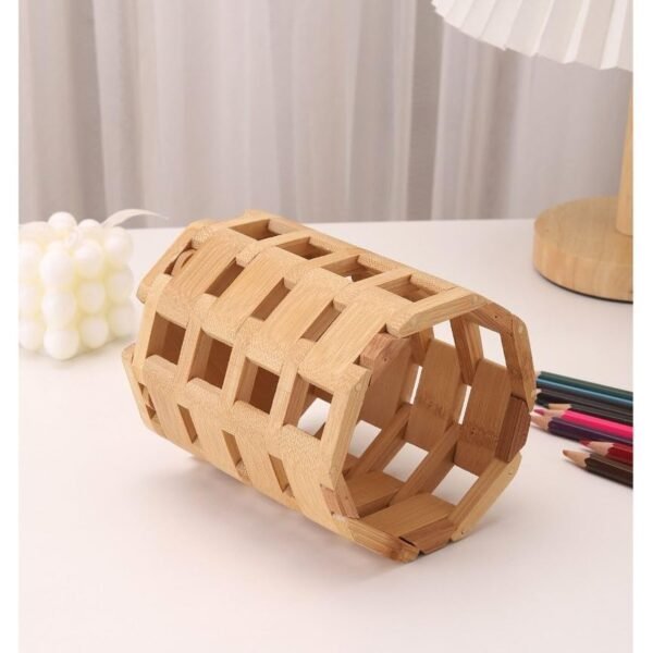 GION Bamboo Pen & Pencil Holder – Creative Polygonal Tools Hollow Desk Organizer for Stationery, Crayons, and Office Supplies