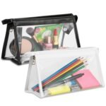GLUN® Transparent Stationary Pouch with Zip Closing, Pack of 2 Black and White Unisex Pouch Organizer for School, Collage, Office, Multi-Purpose Pouch Pack of 2