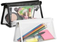 GLUN® Transparent Stationary Pouch with Zip Closing, Pack of 2 Black and White Unisex Pouch Organizer for School, Collage, Office, Multi-Purpose Pouch Pack of 2