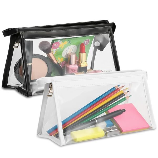 GLUN® Transparent Stationary Pouch with Zip Closing, Pack of 2 Black and White Unisex Pouch Organizer for School, Collage, Office, Multi-Purpose Pouch Pack of 2