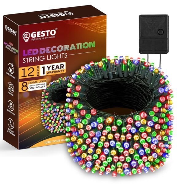 Gesto 12 Meter Multicolor Led Serial String Lights – 8 Modes Changing Controller, Waterproof Fairy Lights for Home,Patio,Christmas,Patio,Garden,Deepawali & Diwali Decoration Lights for Balcony Outdoor