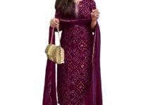 GoSriKi Women's Rayon Blend Straight Bandhej Printed Kurta with Pant & Dupatta