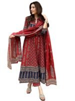 GoSriKi Women's Rayon Viscose Printed Anarkali Kurta Pant with Dupatta