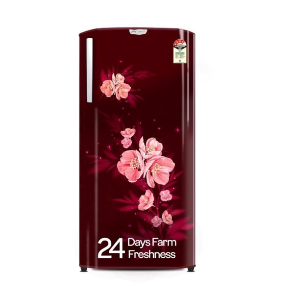 Godrej 180 L 4 Star | Turbo Cooling Technology | 24 Days Farm Freshness | Large Vegetable Tray | Toughened Glass shelves | Direct Cool Single Door Refrigerator (RD EDGENEO 207D THF MP WN, Maple Wine)