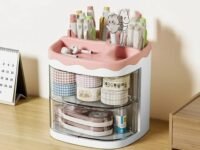HOME CUBE Plastic Desk Organizer With Drawer Desktop Office Stationery Storage Box Desk Accessories Table Organiser Study Table Office Table Pen Stand- 2035 (Pink)