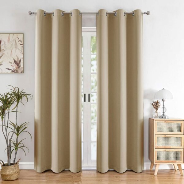 HOMEMONDE Solid Blackout Curtains 8 Feet Long - Thermal Insulated Curtains for Long Door, 70% Room Darkening Drapes for Living Room, Bedroom, 96 Inch 1 Piece, (Beige, 243.84 x 118 CM)