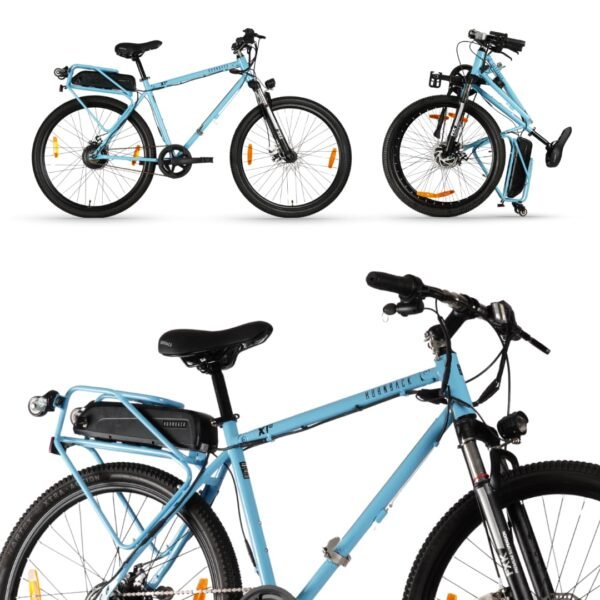 HORNBACK X1s Foldable Electric Bicycle 27.5 Inch | 250W Motor, 60Km Range, 10.4Ah Removable Battery | Front Suspension | Durable Steel Frame | Delivered 98% Assembled, Glacier Blue