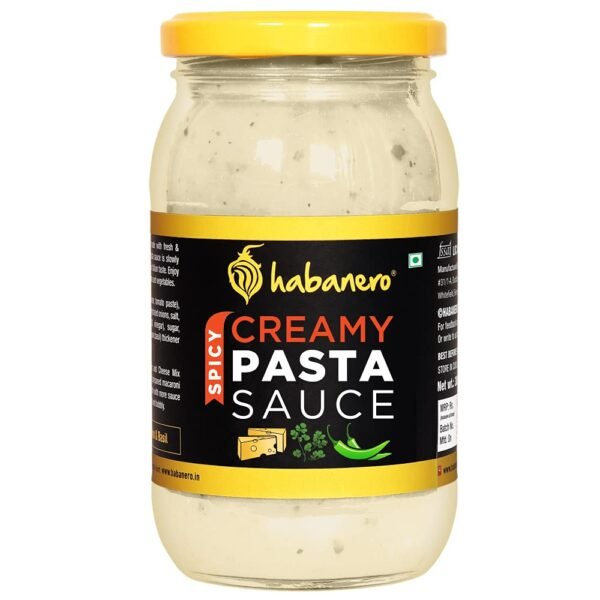 Habanero Creamy, Cheese and Spicy White Sauce for Pasta and Pizza | Cheesy Pizza Pasta Sauce Vegetarian Natural Ingredients with Cheese l Ready to Eat | Ready to Cook | Enjoy with Penne, Spaghetti, Fusilli, Macaroni, Hakka Noodles, Rice Noodles or Whole Wheat Pasta | Garnish with Mozzarella Cheese or Cream Cheese with Garlic Powder l 350G