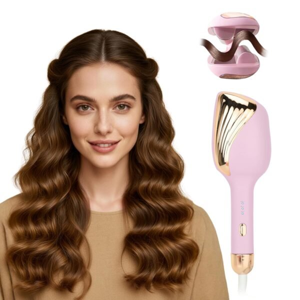 Hair Curler Machine | Automatic Hair Curler For Women with 3 Temperature Settings | Easy Wavy & Curly Hairstyles | Beach Waves Curling Iron | Anti-Scald Design, Quick Curls in 10-15 Min, Tangle-Free, Ceramic Coating, 360° Swivel Cord (Pink)