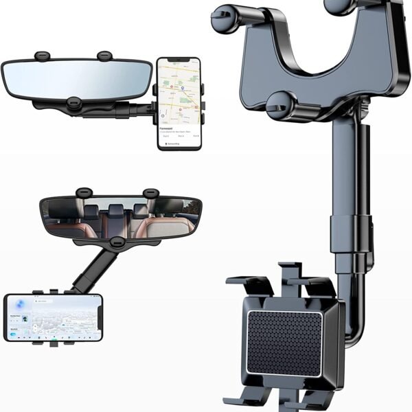 Hold Up 360°Rotatable and Retractable Car Phone Holder, Multifunctional Rearview Mirror Mobile Holder [Upgraded] Universal Phone Mount for Car Adjustable Rear View Mirror Car Mount for All Smartphones
