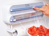 House of Quirk Magnetic Plastic Wrap Dispenser with Cutter, 3 in 1 Aluminum Foil and Plastic Wrap Organizer with Paper Towel Holder, Compatible with Cling Film, Tin Foil and Roti Paper Cutter (Grey)