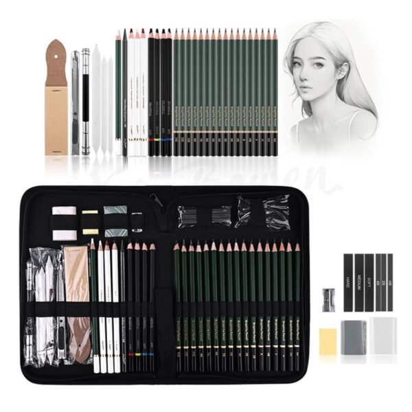INOG XinBowen 42Pc Drawing Pencils Sketch Pencil Set Art Supplies Set Professional Sketching Kit Art Graphite Charcoal Pencil Blending Stump Drawing Kit Shading Pencils Set
