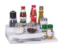 INOVERA (LABEL) ABS Plastic Expandable Spice Holder Rack Pantry Cabinet Step Shelf Organizer, 3 Tier, White