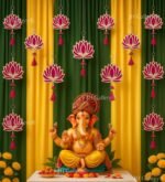 JH Gallery Wood Lotus Hangings - Festive Decor & Home Decoration Items - Floral Wall Hangings for Temple, Mandir, Diwali, Ganpati, Pooja Decor - Pack of 12