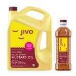 Jivo Premium Cold Pressed Kachi Ghani Pure Mustard Oil, 5 Litre &JIVO Kachi Ghani Chemical Free Mustard Daily Cooking Oil, 1 Liter