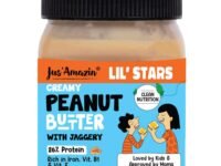 Jus' Amazin Lil Stars Peanut Butter with Jaggery (325g) | Yummy, Clean & Nutritious Peanut Butter for Kids | 90% Peanuts, mildly sweetened with Jaggery | No Hydrogenated Fats, No Refined Sugar, No Chemicals | Clean Nutrition | Dairy-Free