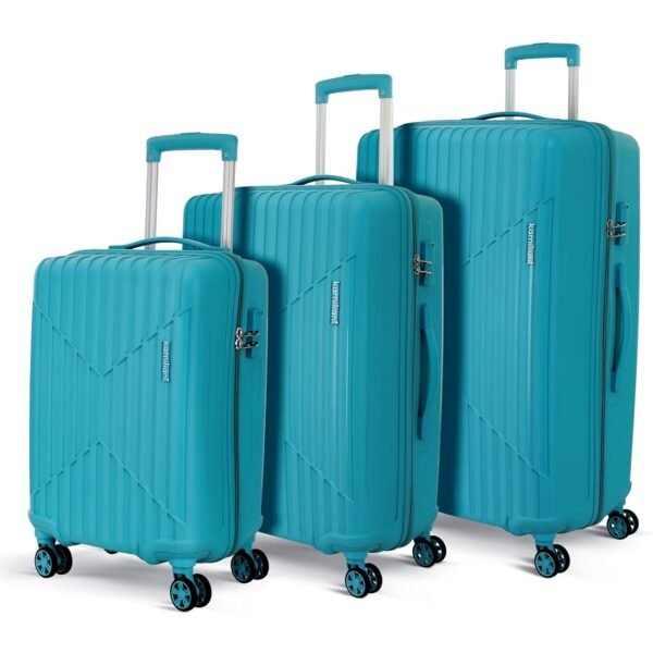KAMILIANT by American Tourister Savvy 3 Pc Set 55 Cms, 70 Cms & 80 Cms - Small, Medium & Large Polypropylene(PP) Hardside 8 Wheels Spinner Luggage Set/Trolley Bag Set (Sea Blue)