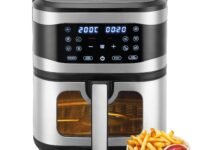 KENT Digital Air Fryer 8L | 1700W | Bake, Grill & Roast | Up to 80% Less Oil Usage | 7 Preset Menu | Digital Display & Touch Control Panel | Glass Window with in built Light | Auto Cut-Off Silver
