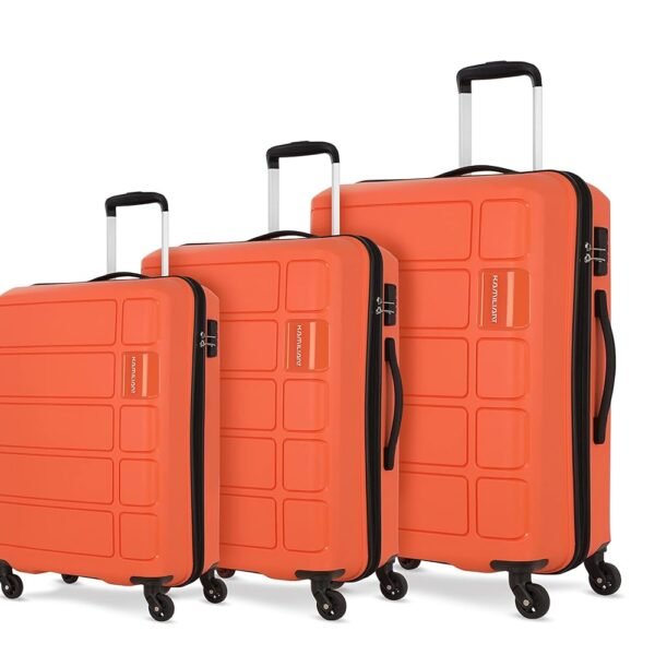 Kamiliant American Tourister Kam Harrier Sp 3 Piece Polypropylene Hard Shell 4 Spinner Wheels Carry-On Luggage Set - Carrot (Orange), 52 Cm, Small