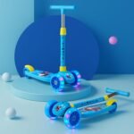 Kidsmate Rider Pro Kick Scooter with Broad PU LED Wheels | 3-Wheel Skating Scooter for Boys & Girls of Ages 2-12 Years | Level Adjustable Height, and Easy Fold Design (Blue)