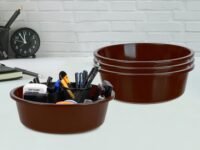 Kuber Industries Pack of 4 Desk Organizer | Stationery Organizer | Multipurpose Storage Organizer | Office Supplies Organizer for Pen-Pencil-Staplers-Clips | Desktop Organizer | 6 LTR | Brown, Plastic