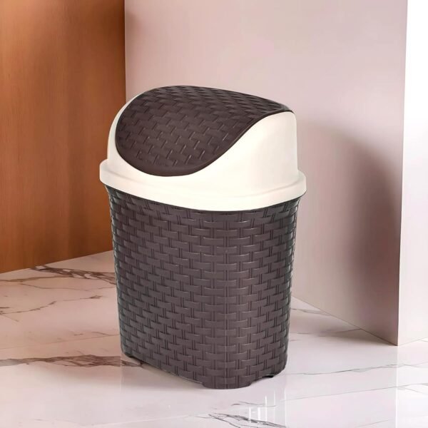 Kuber Industries Plastic Dustbin, Garbage Bin, Trash Can, Waste Bin With Swing Lid 7 Litre (Brown)-47KM0705