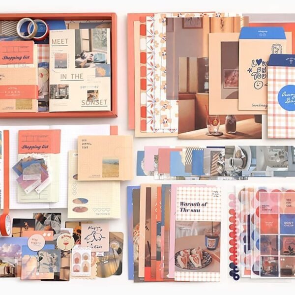 LABHESHWARA 346pcs Vintage Scrapbooking Kit – Aesthetic Brown Junk Journal Supplies, Stickers, Craft Paper, Ephemera, Collage Materials for Scrapbooks, Journals, Planners, DIY Projects (Sunset)