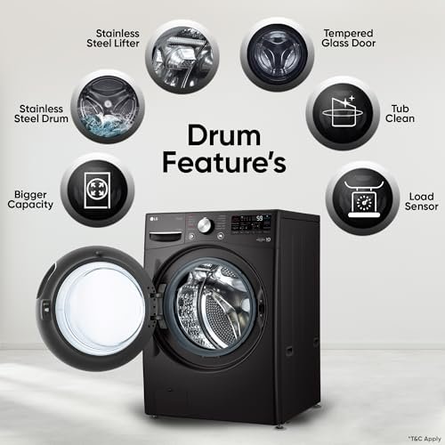 LG 15 Kg (Wash) / 8 Kg (Dry) Ai Direct Drive with Wi-Fi Fully Automatic Front-Loading Washer Dryer (FHD1508STB, With Steam Remove Allergen & TurboWash, Black VCM)