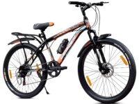 Leader Beast 26T IBC Premium 7 Speed Cycle for Men with inbuilt Carrier | City/Mountain Bike with Front Suspension & Dual Disc Brakes | Gear Bicycle for Men | Ideal for 10+ Years – Matt Black
