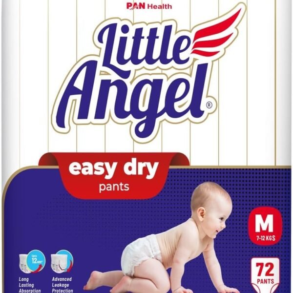 Little Angel Baby Easy Dry Diaper Pants With 12 Hrs Absorption Medium (M) Size 72 Count, 7-12 Kgs - M (72 Pieces)