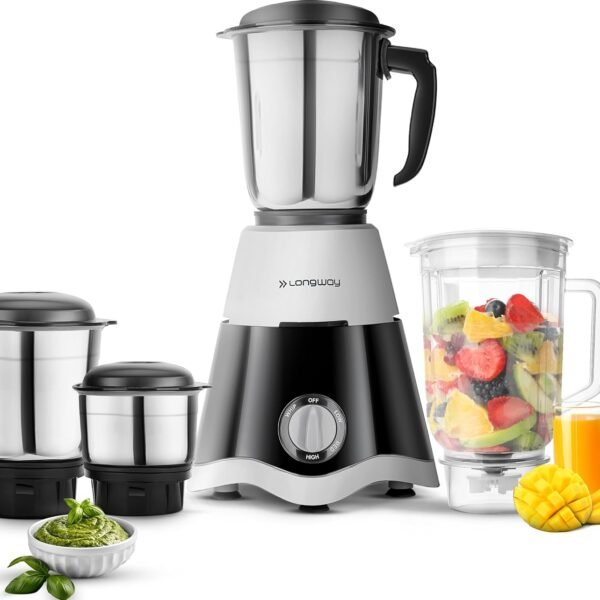 Longway Super Dlx Juicer Mixer Grinder | Up to 750 Watt Powerful Motor | 4 Jars for Grinding, Mixing, Juicing | 2 Year Warranty | Black & Gray