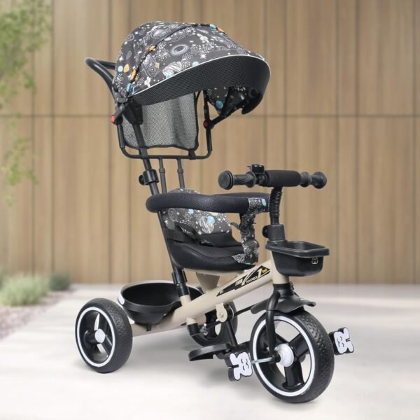 Luusa® Hyper 500 PRO Galaxy/Adjustable Canopy Plug N Play Trike/Baby Tricycle with Parental Control for Age Group 2+ Years Boys/Girls/Carrying Capacity Upto 30-KGS Proudly Made in India (Beige)