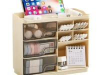 MAYCREATE® Desk Organzier Multi-Compartment Storage Organizer with Drawers & Top Platform, Makeup, Stationery, Craft Supplies & Cosmetic Storage Box for Dresser, Office Table, 23.2x11x19.4cm
