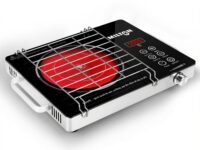 MILTON Classic 2200 Watt Infrared Cooktop with Crystal Glass & Touch Panel | 4 Pre set cooking Modes | Stir-fry | BBQ | Hot Pot | Steam | 60°C to 600°C | Digital time & Watt display - Classic SIlver