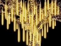 MIRADH Rain Drop LED Meteor Shower 192 LEDs 8 Tubes (11.8") | Icicle Falling Effect for Diwali, Christmas, New Year, Home & Outdoor Decoration, Balcony, Tree, Party Decor (Warm White)