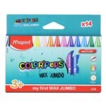 Maped WAX JUMBO CRAYONS-14 SHADES|Ergonomic Shape For Easy Grip|Triangular Shape|Jumbo crayons|Assorted 14 Rich Shades|Premium Wax Crayons|Safe for children|Drawing Crayons|Colour Crayons
