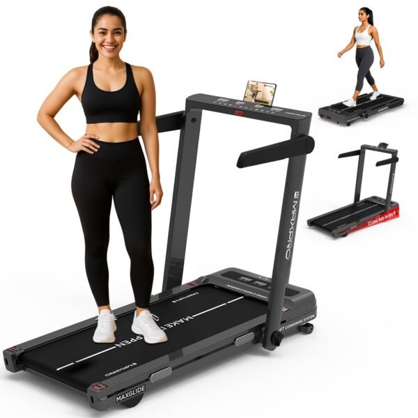 Maxpro 12% Auto Incline Glide 4.5HP Peak Motor 3-in-1 Foldable Treadmill for Home | Walking Pad Under Desk | 14 km/hr Speed | 120 kg Capacity | Remote Control (PTM200I)