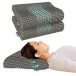 Memory Foam Cervical Neck Pillow | 2 Years Warranty | Pain Relief Sleep, Improves Posture Spinal Alignment, Neck Pain Relief | Medium 21 x 13 x 4 Inch | Black acquard Cover | Pack of 2