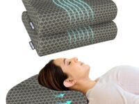 Memory Foam Cervical Neck Pillow | 2 Years Warranty | Pain Relief Sleep, Improves Posture Spinal Alignment, Neck Pain Relief | Medium 21 x 13 x 4 Inch | Black acquard Cover | Pack of 2