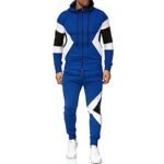 Men Tracksuit Spring & Autumn Round Neck Hooded Colour Blocking Cardigan Sweatshirt Suit