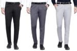 Men's Formal Office Pants Pack of 3, Classic Fit Trousers in Black, Grey and Dark Grey