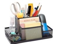 Mesh Desk Organizer | 4-Compartment Metal Stationery Holder | Pen, Pencil & Office Supplies Storage | Durable Black Wire Mesh Design for Home, Office & Study Table